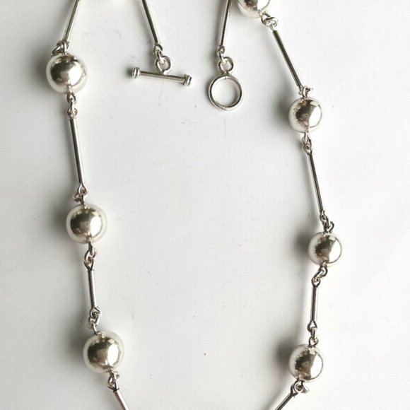 Vintage Sterling Silver ball bead necklace toggle - Picture 3 of 10